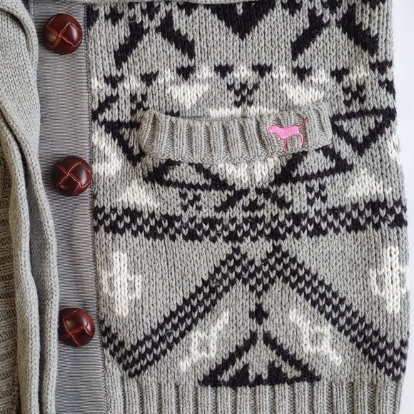 PINK Victoria's Secret Fair Isle Cozy Cardigan Boho Cabincore Indie Chic Size XS - Picture 4 of 9